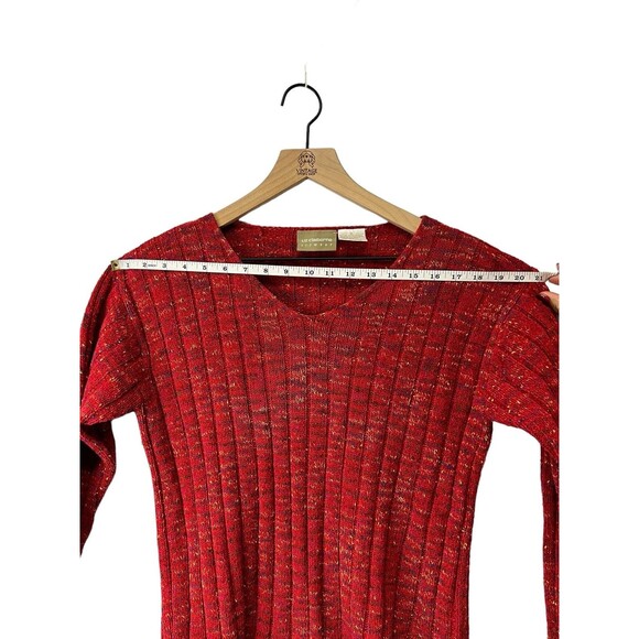 90s Vintage Liz Claiborne Red Pullover Ribbed Knit Long Sleeve Sweater Small - Picture 5 of 8